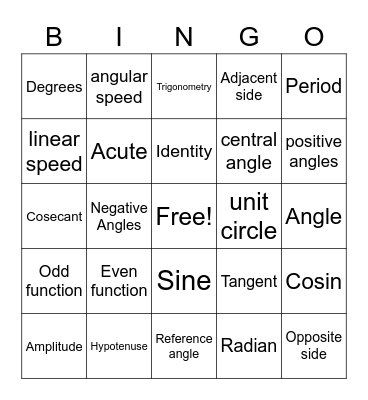 Circles Vocabulary Bingo Card