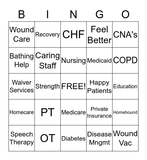 Personal Touch Homecare Bingo Card