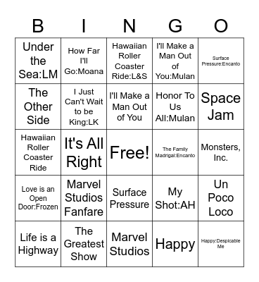 Movie Music Bingo Card