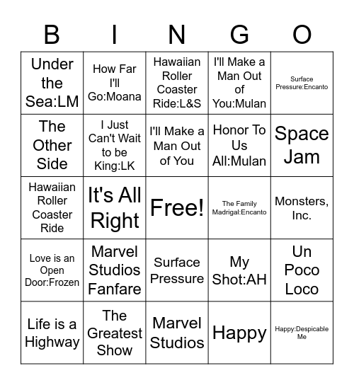 Movie Music Bingo Card