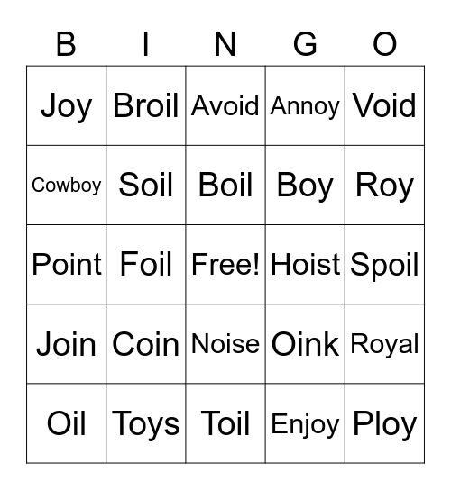 oi/oy Bingo Card