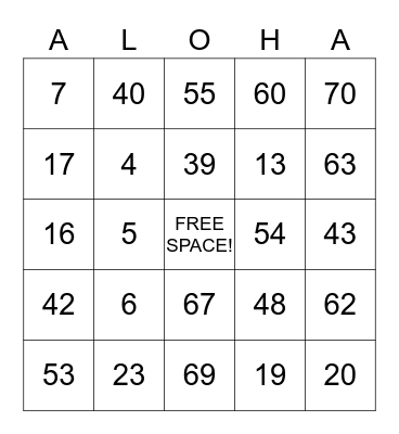 ~ Hawaiian Bingo ~ Bingo Card