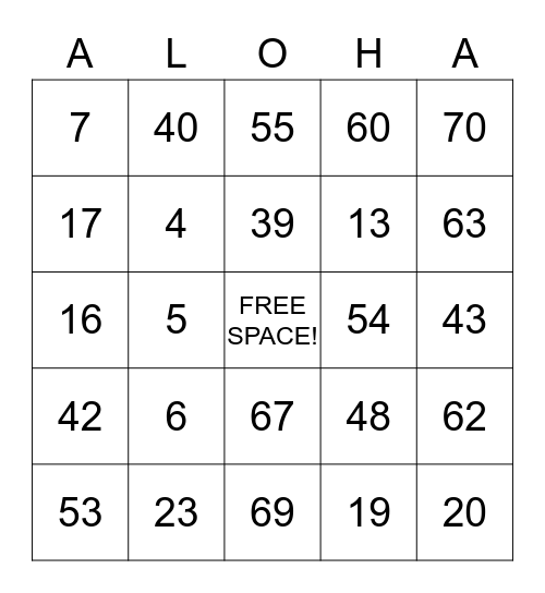 ~ Hawaiian Bingo ~ Bingo Card