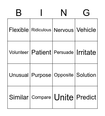 Vocabulary Bingo Card