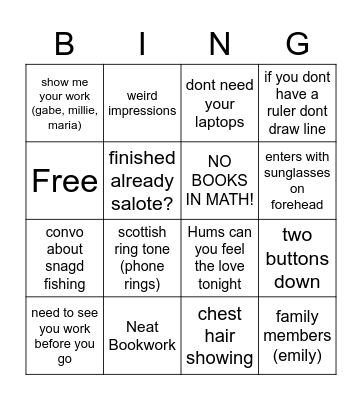Mr Murtagh Bingo Card