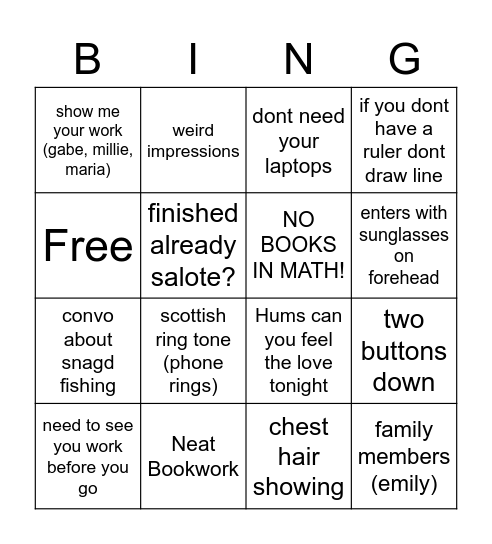 Mr Murtagh Bingo Card