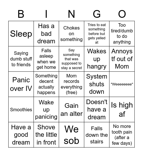 our wisdom teeth removal Bingo Card