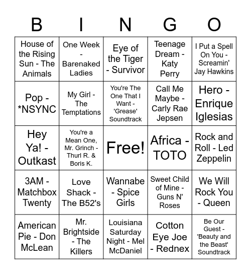 MUSIC BINGO Card