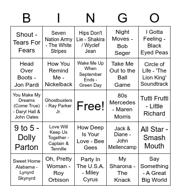 MUSIC BINGO Card