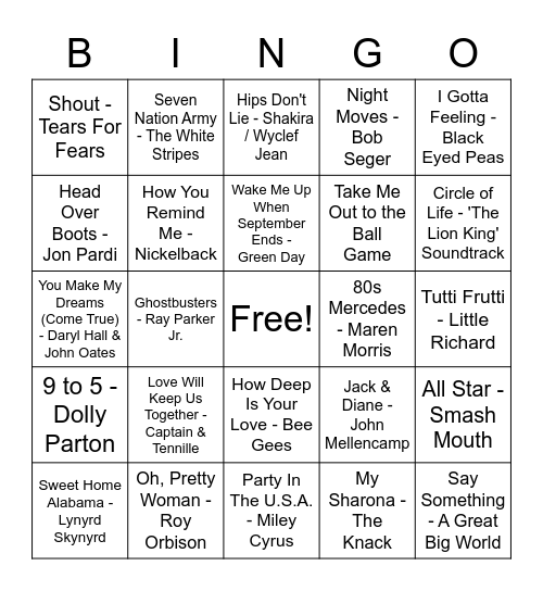 MUSIC BINGO Card