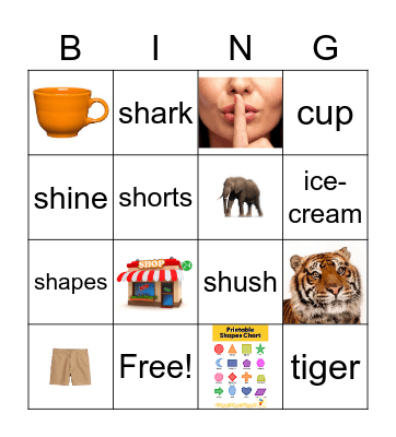 Starts with sh Bingo Card