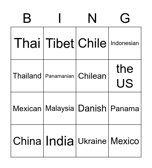AEF - Country & Nationality Bingo Card