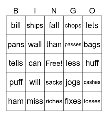 Mixed Review Suffix, Bonus, Digraph, Welded Bingo Card