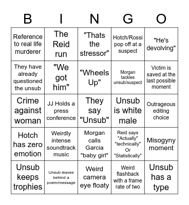 Criminal Minds bingo Card