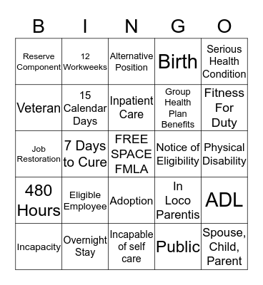 FMLA  Bingo Card