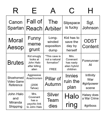 John Halo TV Show Bingo Card