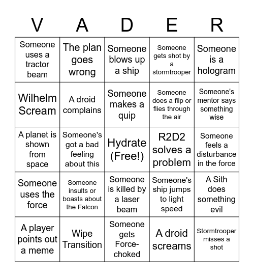 VADER Bingo Card