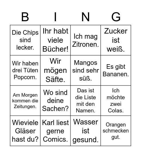 Pluralformen BF L 8 Bingo Card