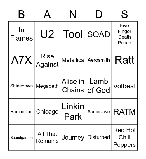 Bands Bingo Card