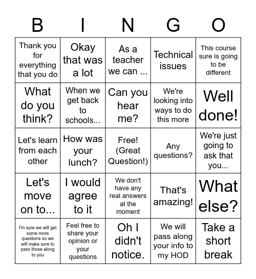 (AL) Training Bingo Card