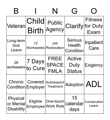 FMLA  Bingo Card