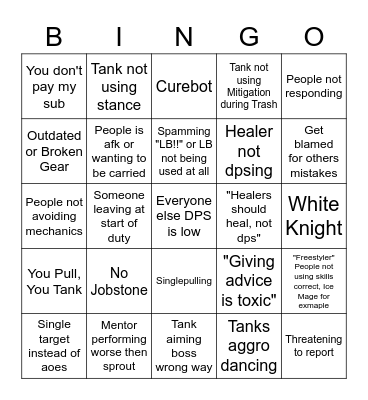 TFDF Bingo Card