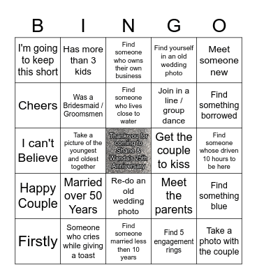 25th Anniversary Bingo Card