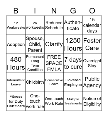 FMLA  Bingo Card