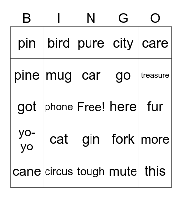 ABC Lesson 29 Bingo Card