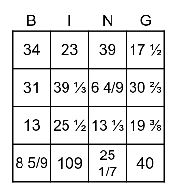 Mixed Number by Whole Number Multiplication Bingo Card