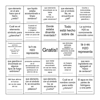 Chemistry Bill Nye Bingo - Spanish Translated Bingo Card