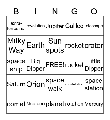 Star Gazing Bingo Card