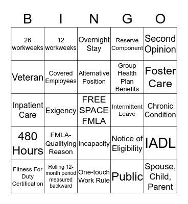 FMLA  Bingo Card