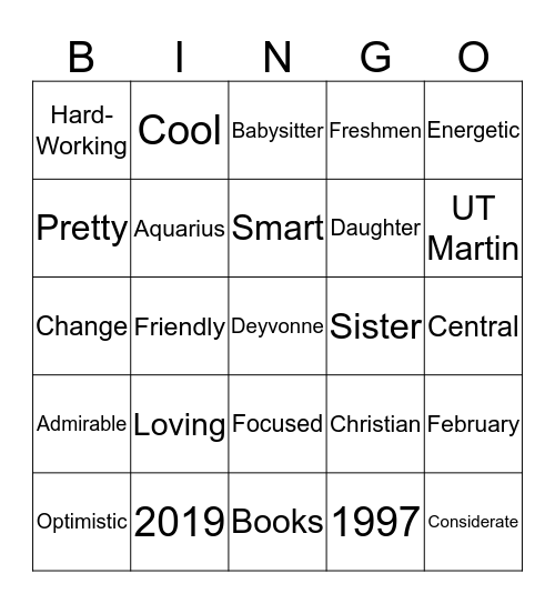 College Bingo Card