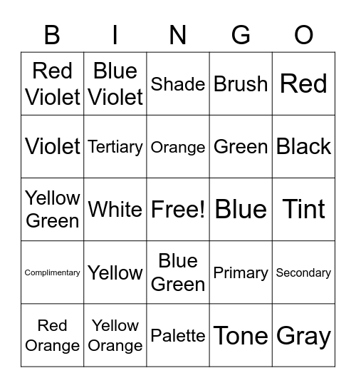 Color Wheel Bingo Card