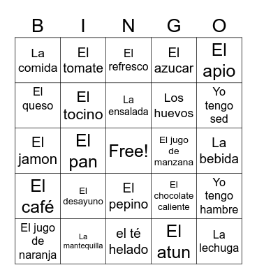 El desayuno Bingo Card