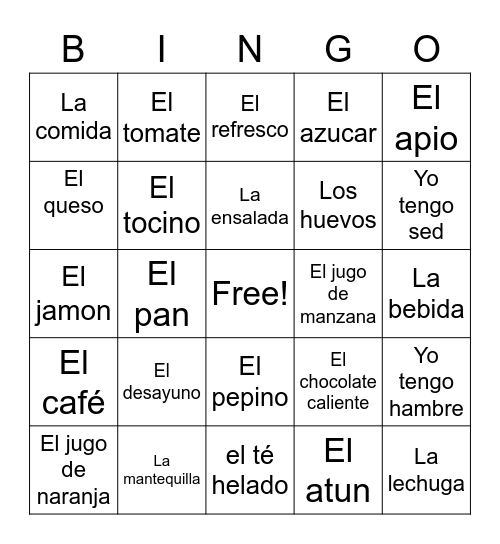 El desayuno Bingo Card