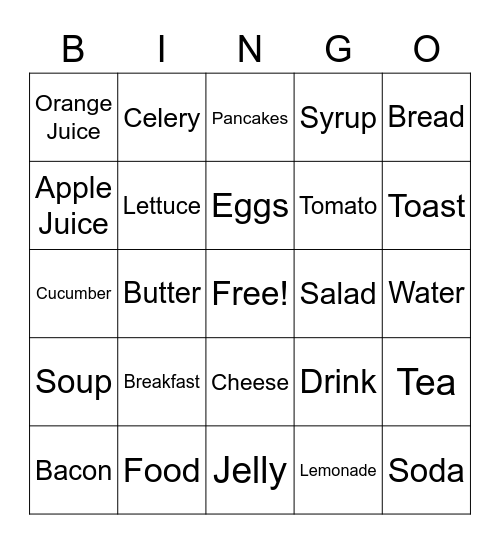 Breakfast Foods Bingo Card