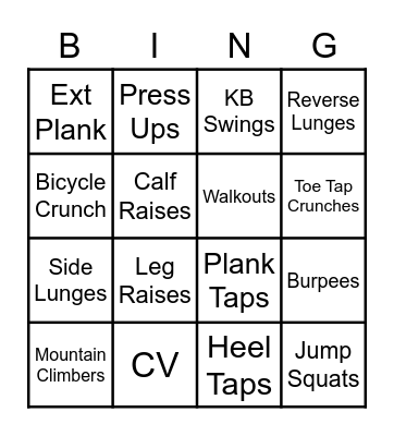 Workout Of The Day! Bingo Card