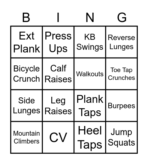 Workout Of The Day! Bingo Card