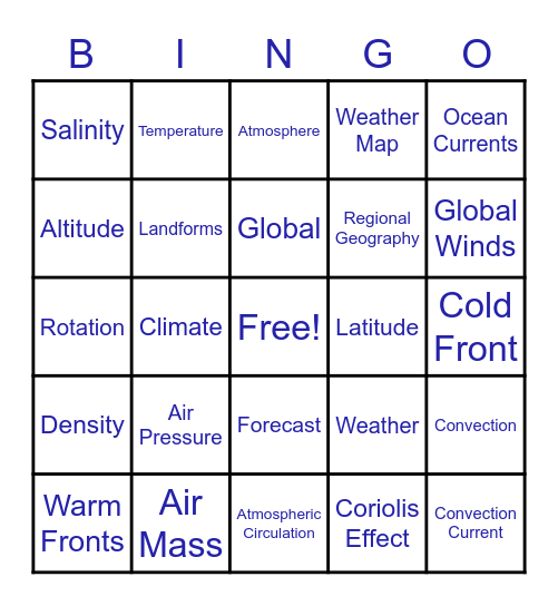 Weather and Climate Bingo Card
