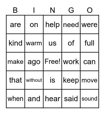 Sight Words 3/25 Bingo Card