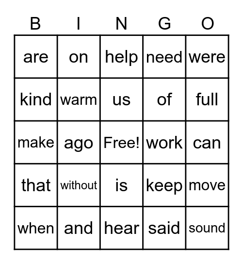 Sight Words 3/25 Bingo Card
