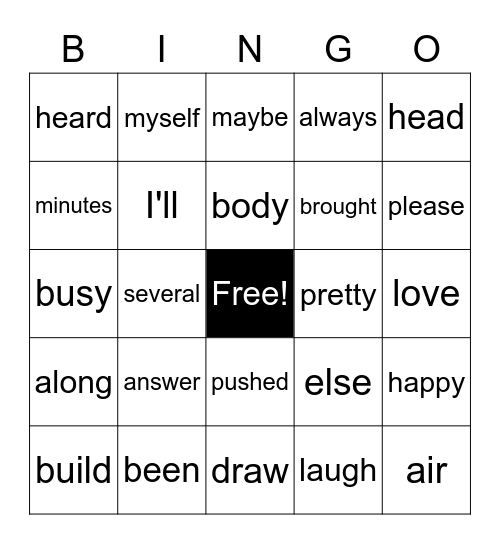 2nd Grade Unit 5 Set 1 Bingo Card