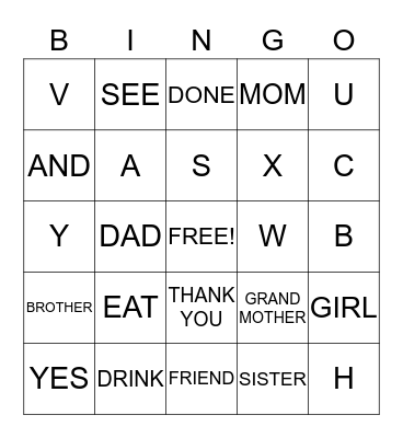 SIGN LANGUAGE Bingo Card