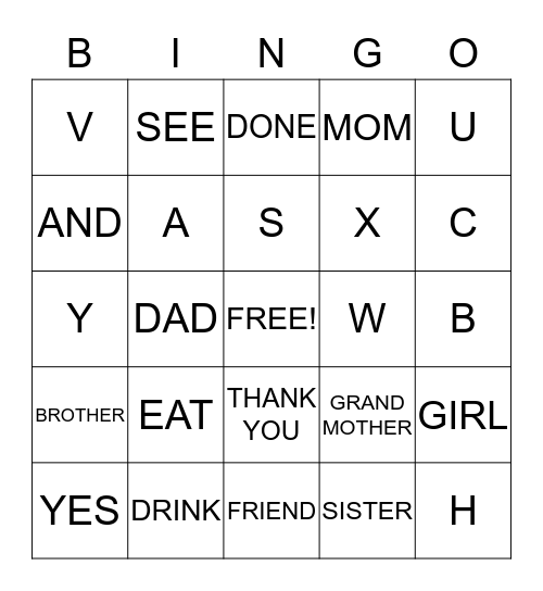 SIGN LANGUAGE Bingo Card