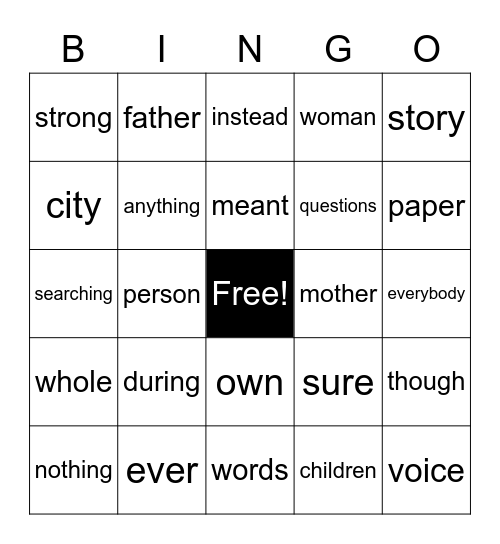 2nd Grade Unit 5 Set 2 Bingo Card
