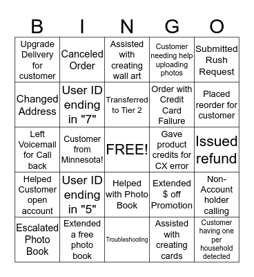 Call Center BINGO! Bingo Card