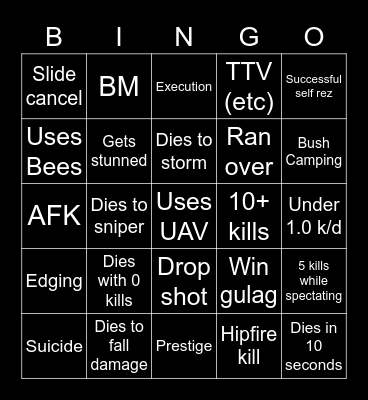 Warzone Bingo Card