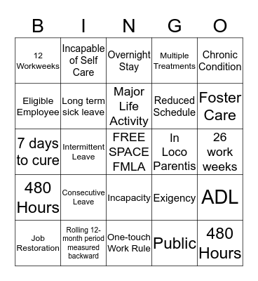 FMLA  Bingo Card